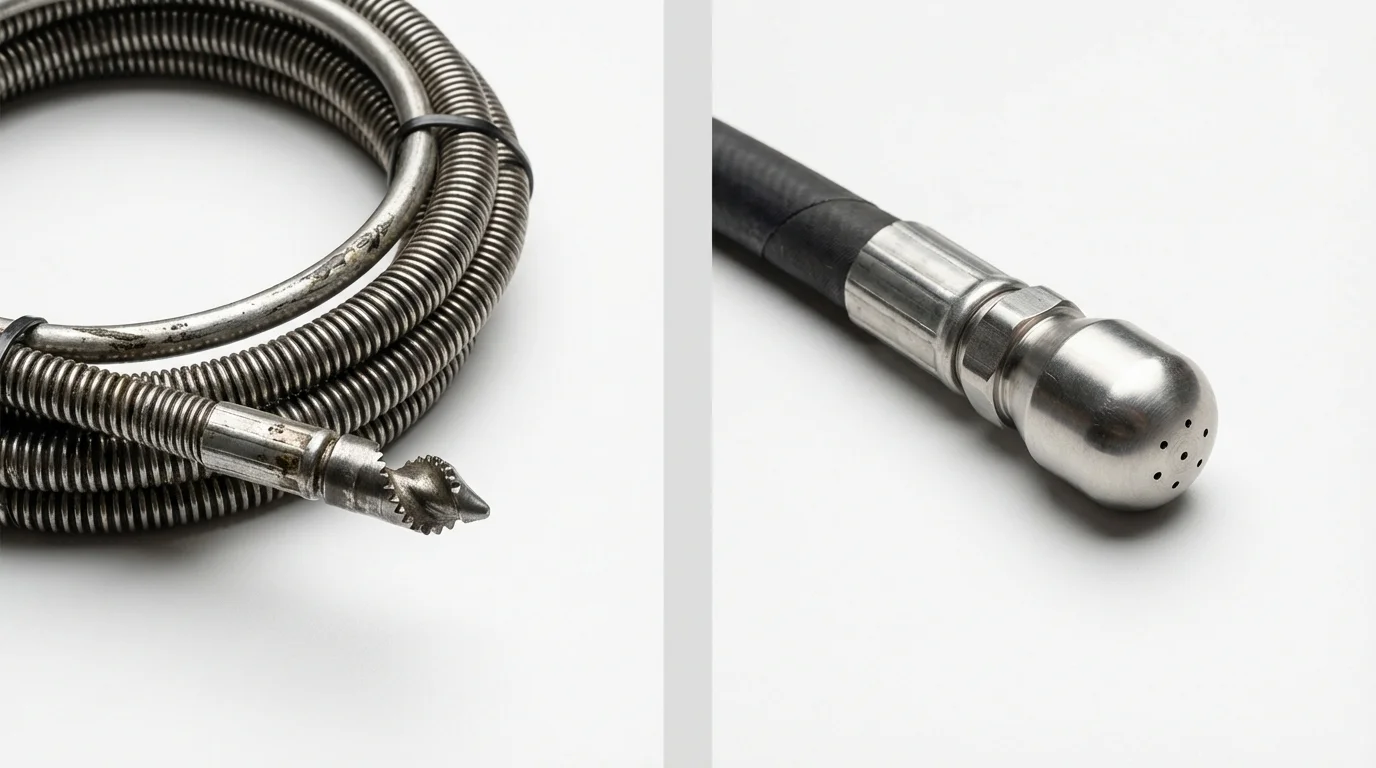 Drain snake cable and hydro jetting nozzle used for drain cleaning in Hawaiian Gardens, CA
