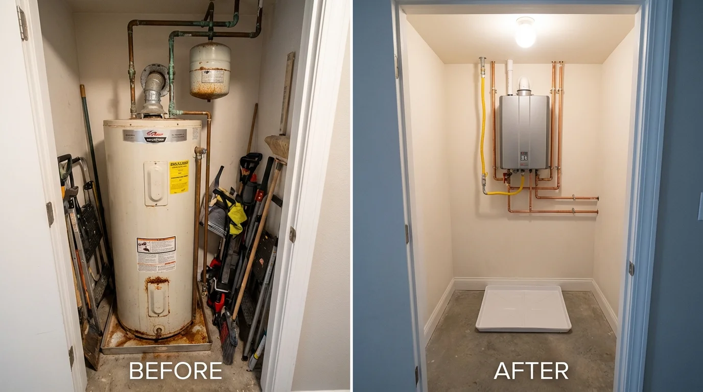 Tank water heater versus wall-mounted tankless unit comparison for Hawaiian Gardens, CA homeowners