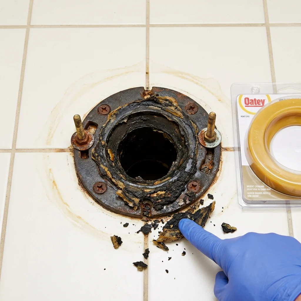 Failed wax ring showing water seepage at the base of a toilet in a Hawaiian Gardens, CA home